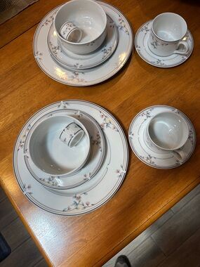 Princess House Vintage White China Set, Heritage Blossom. Pink and Blue Floral